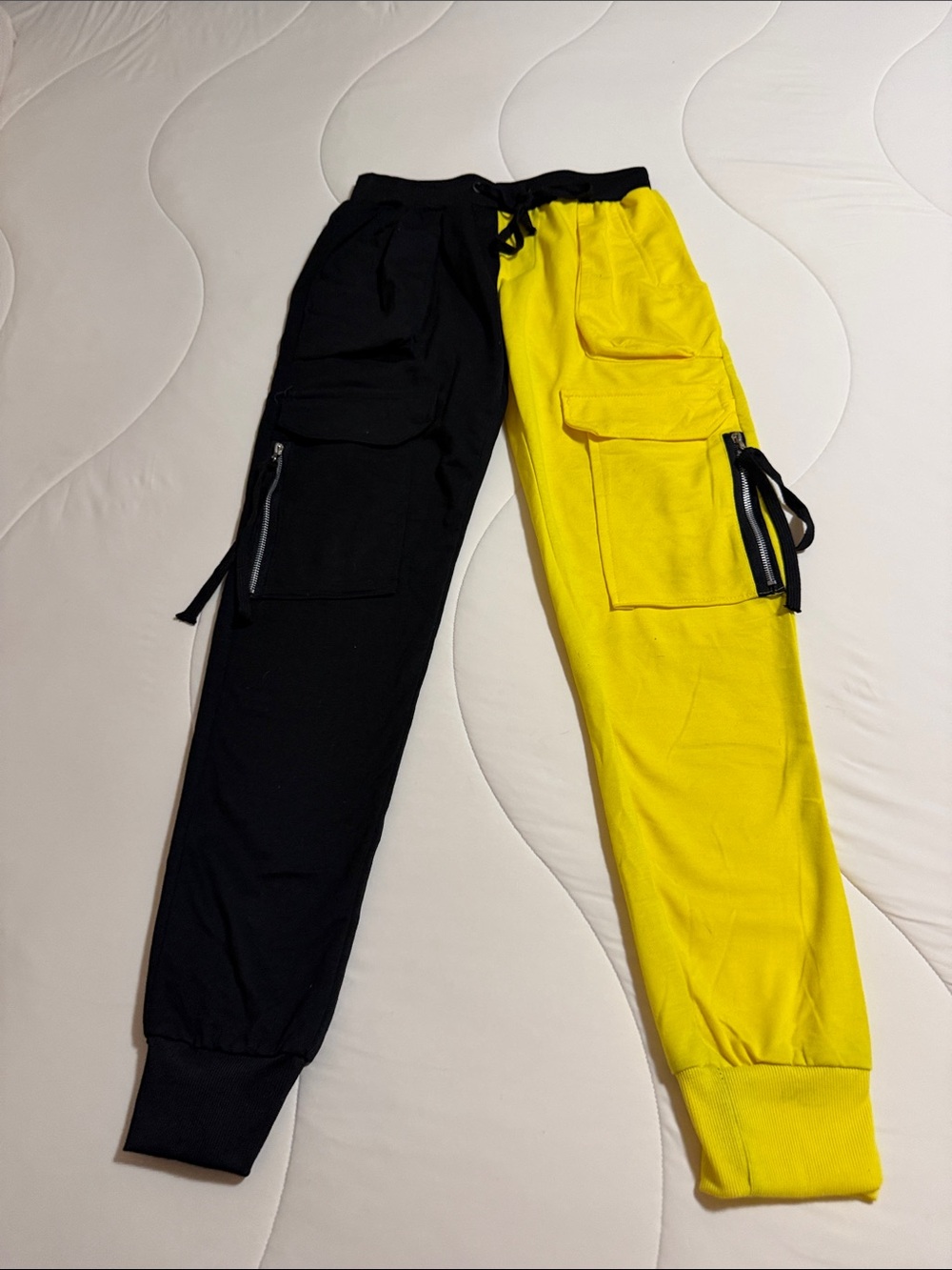 Two-Tone Cargo Joggers - Black & Yellow